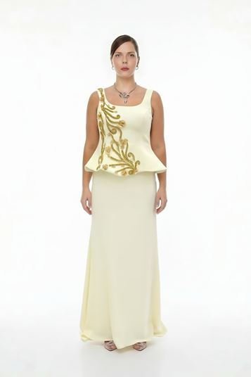 Abito da sera taglie forti con spalline in osso e peplo